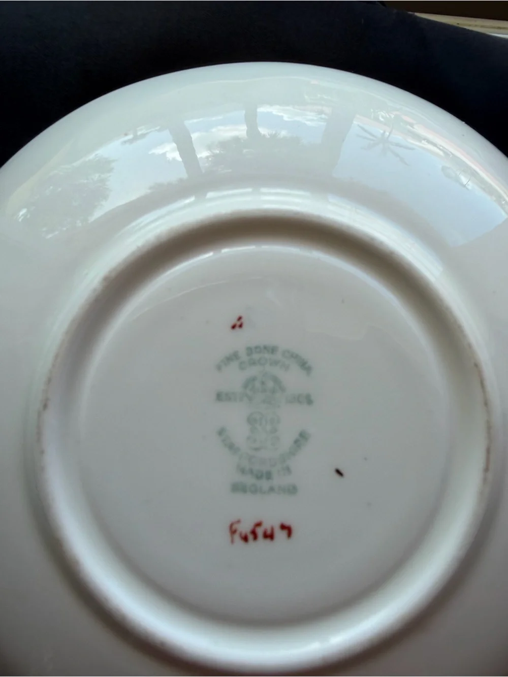 CROWN STAFFORDSHIRE England Fine Bone China Blue Ribbon Saucer & Tea Cup